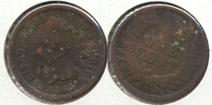 1864 Bronze Indian Head Cent Good-4 x Few Pits