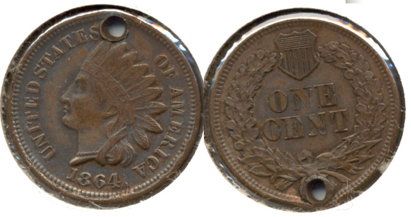 1864 Bronze Indian Head Cent VF-20 a Holed
