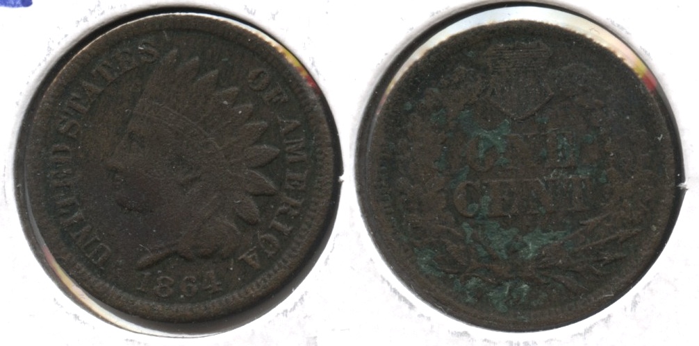 1864 Bronze Indian Head Cent VF-20 #c Green Reverse