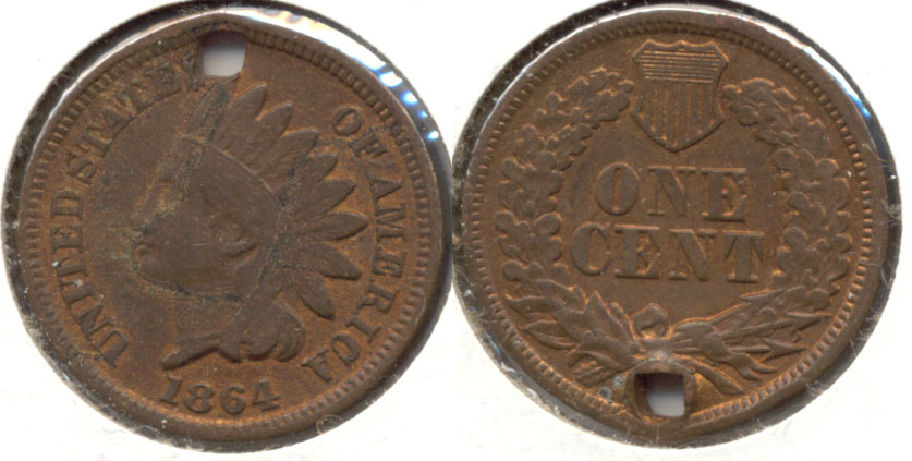 1864 Bronze Indian Head Cent VG-8 c Holed