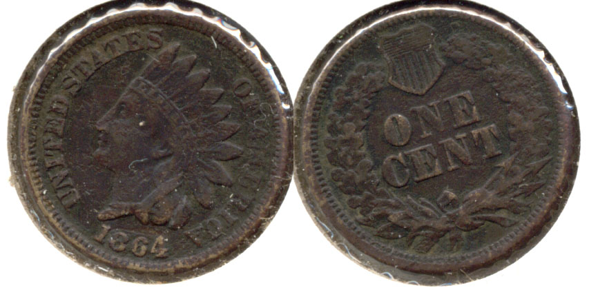 1864 Copper Nickel Indian Head Cent Fine-12 Dark