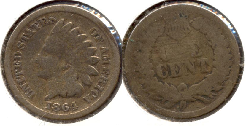 1864 Copper Nickel Indian Head Cent Good-4 o Cleaned