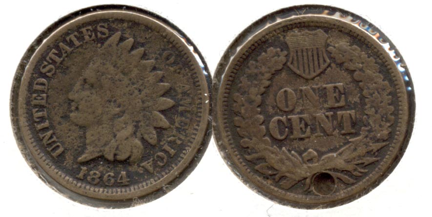 1864 Copper Nickel Indian Head Cent Good-4 u Attempted Hole