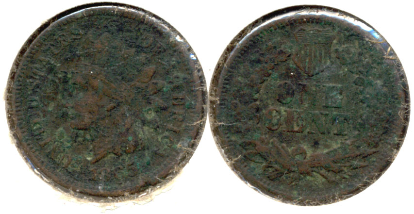 1865 Indian Head Cent Fine-12 Corrosioin