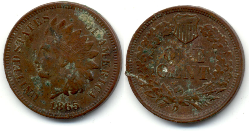 1865 Indian Head Cent Fine-12 b Some Green