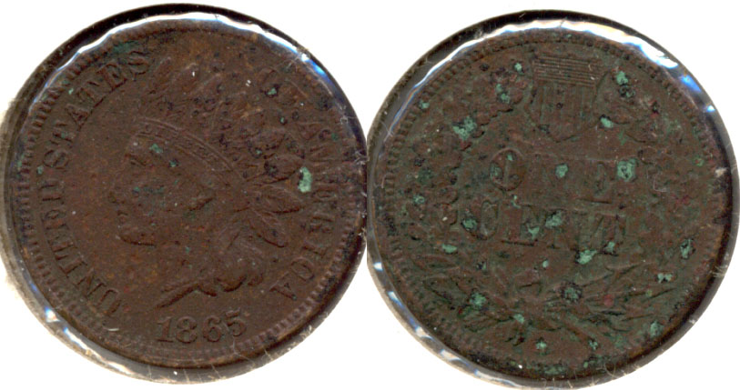1865 Indian Head Cent Fine-12 e Green Spots