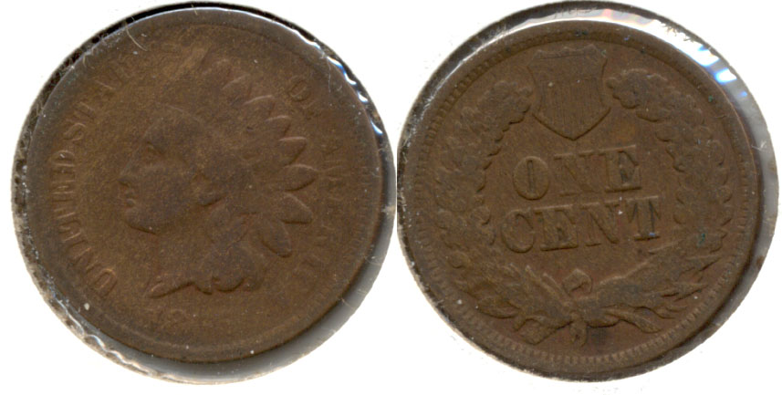 1865 Indian Head Cent Good-4 ab Cleaned Retoned