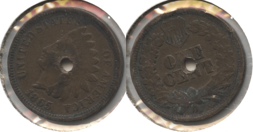 1865 Indian Head Cent Good-4 #ar Holed