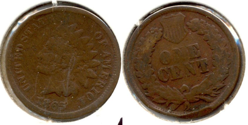 1865 Indian Head Cent Good-4 j Edge Damage