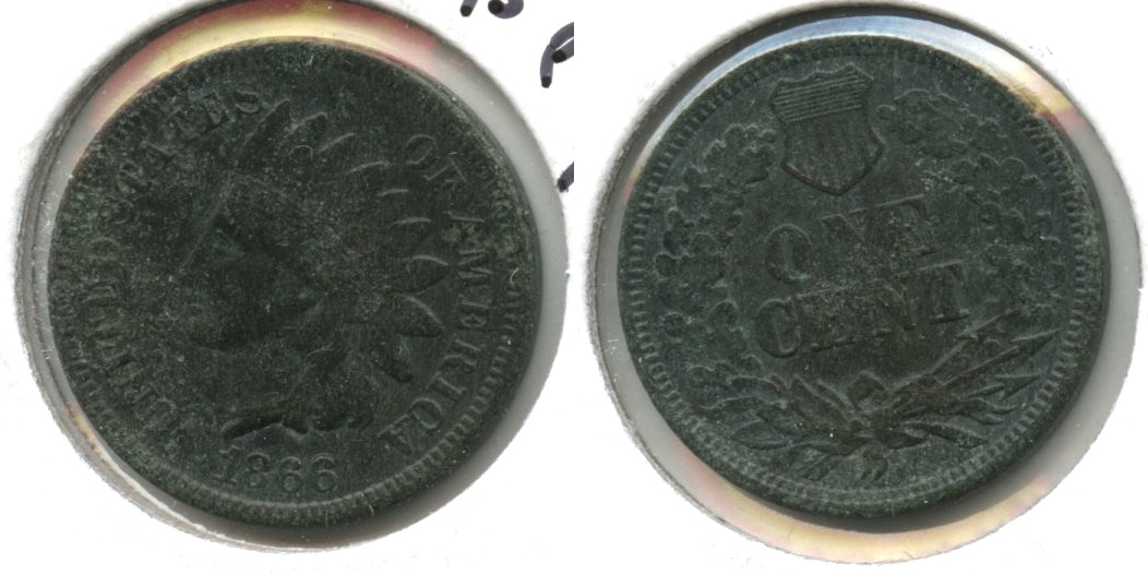 1866 6 over 6 Indian Head Cent EF-40 #a Dark