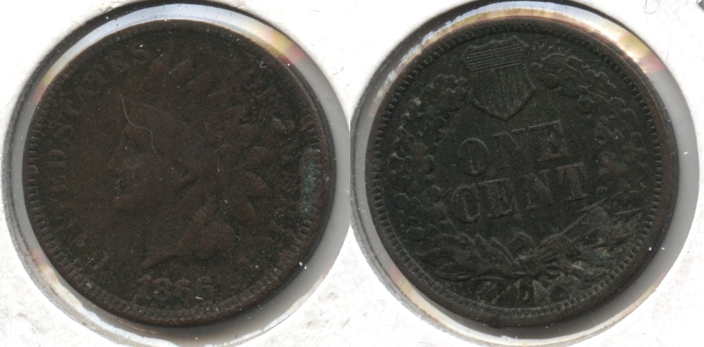 1866 Indian Head Cent Fine-12 #a Porous