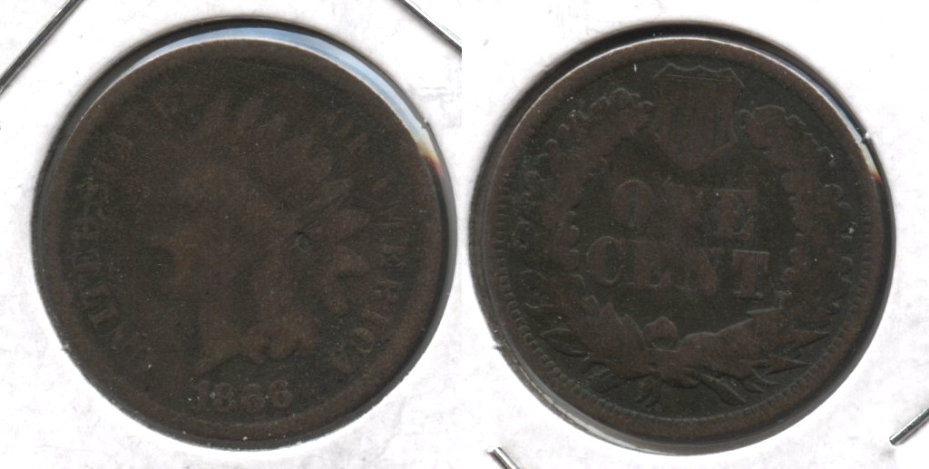 1866 Indian Head Cent Good-4 #t Porous
