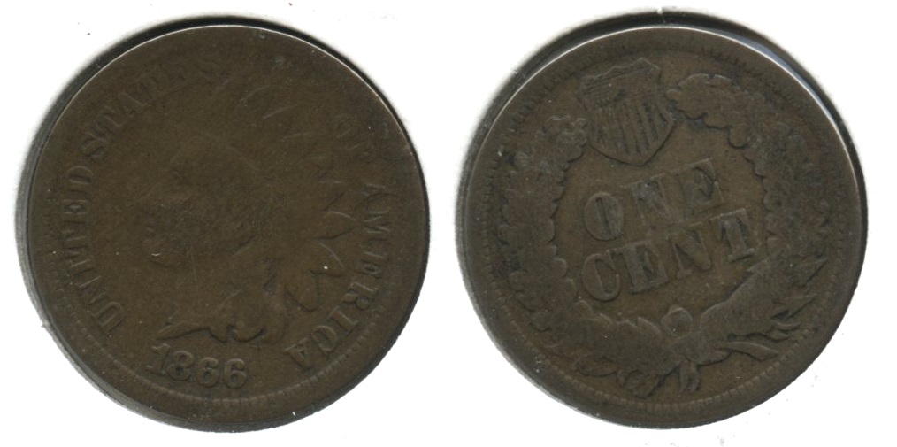 1866 Indian Head Cent Good-4 #y Slightly Bent