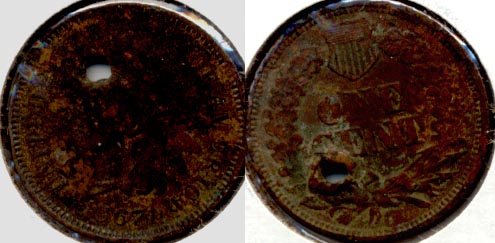 1867 Indian Head Cent Fine-12 a Holed