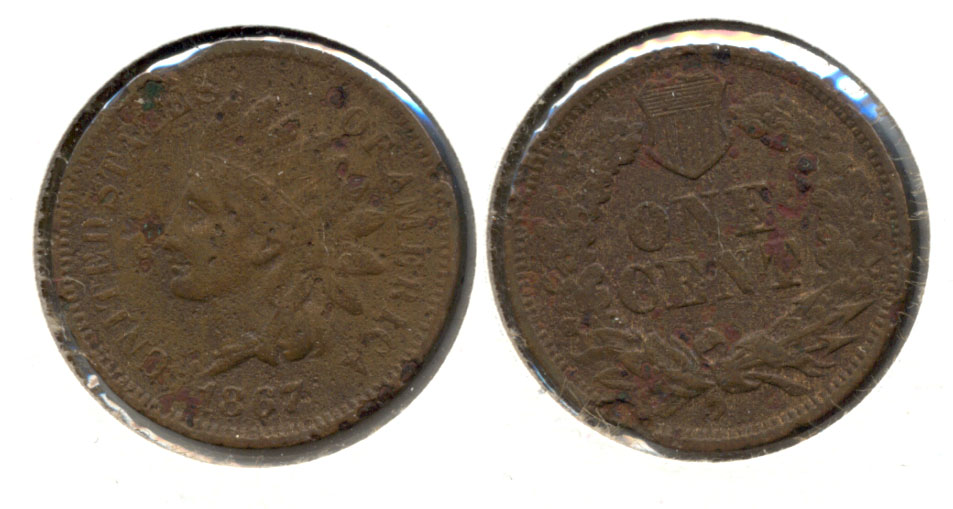1867 Indian Head Cent Fine-12 b Porous