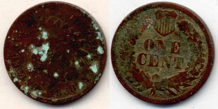 1868 Indian Head Cent Good-4 b Corrosion