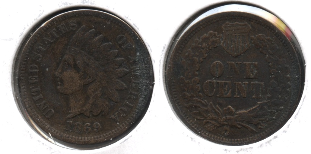 1869 Indian Head Cent Fine-12 #a Slight Bend