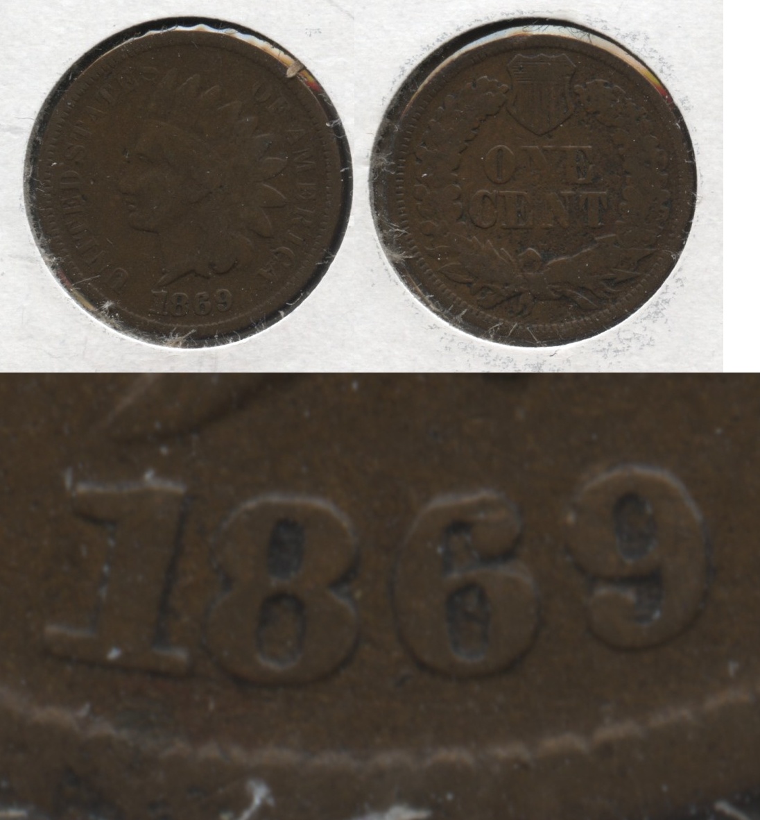 1869/9 Indian Head Cent Good-4 #e 9 over 9 variety