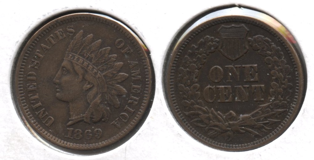 1869 9 over 9 Indian Head Cent VF-20 #a