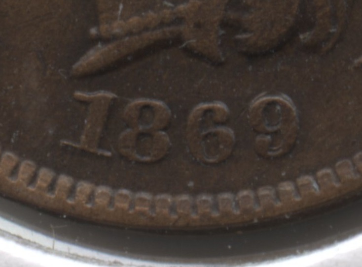 Close up of the 1869 9 over 9 date