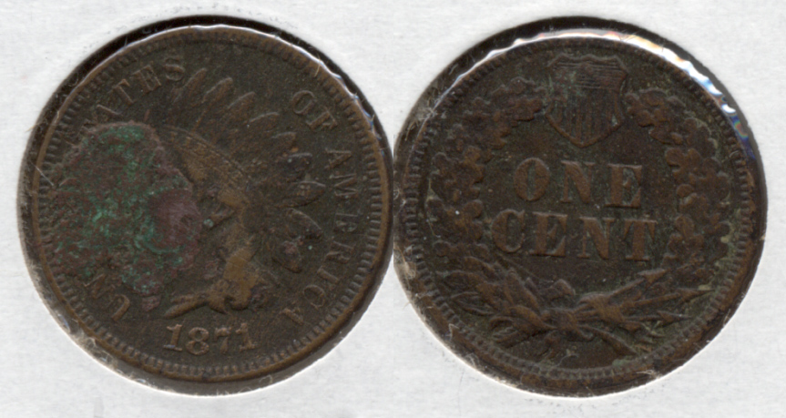 1871 Indian Head Cent F-12 Obverse Blob