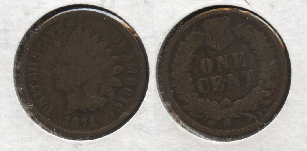 1871 Indian Head Cent Good-4 #c Slight Warp