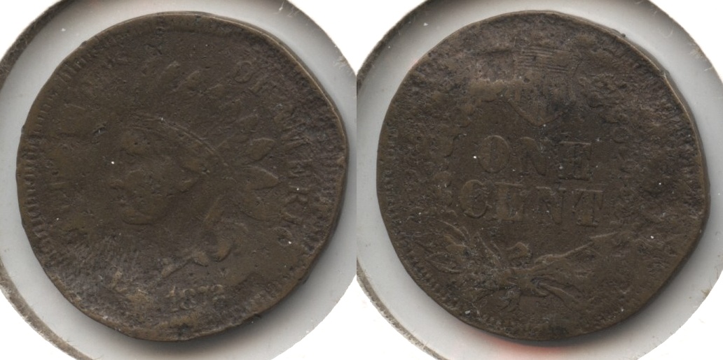 1872 Indian Head Cent Fine-12 Heavy Damage