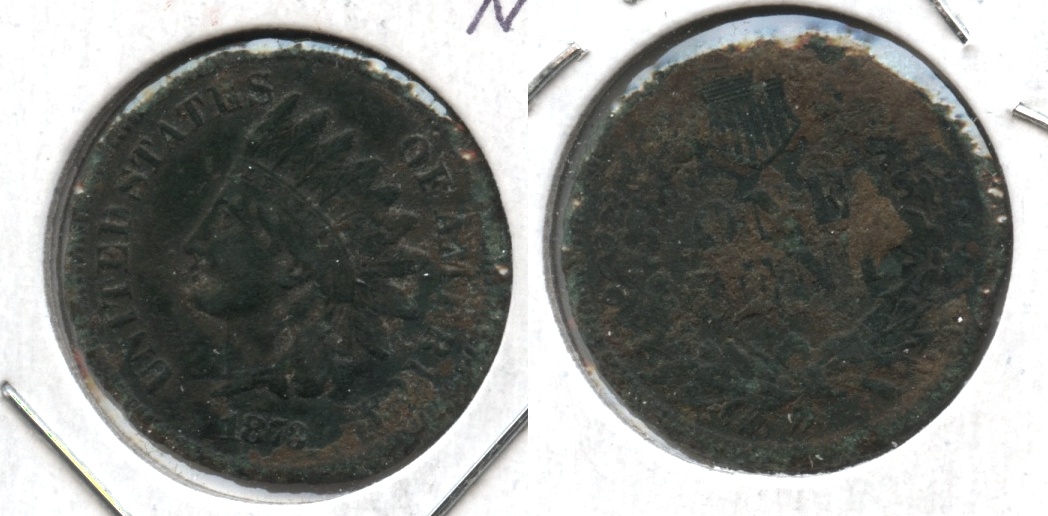 1873 Indian Head Cent Fine-12 #b Corroded