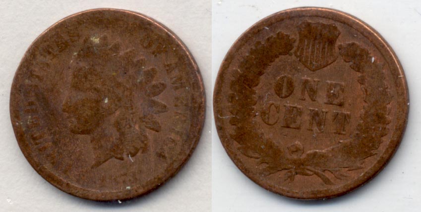 1873 Indian Head Cent Good-4 f Cleaned