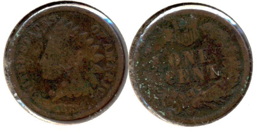 1873 Indian Head Cent Good-4 k Some Pitting