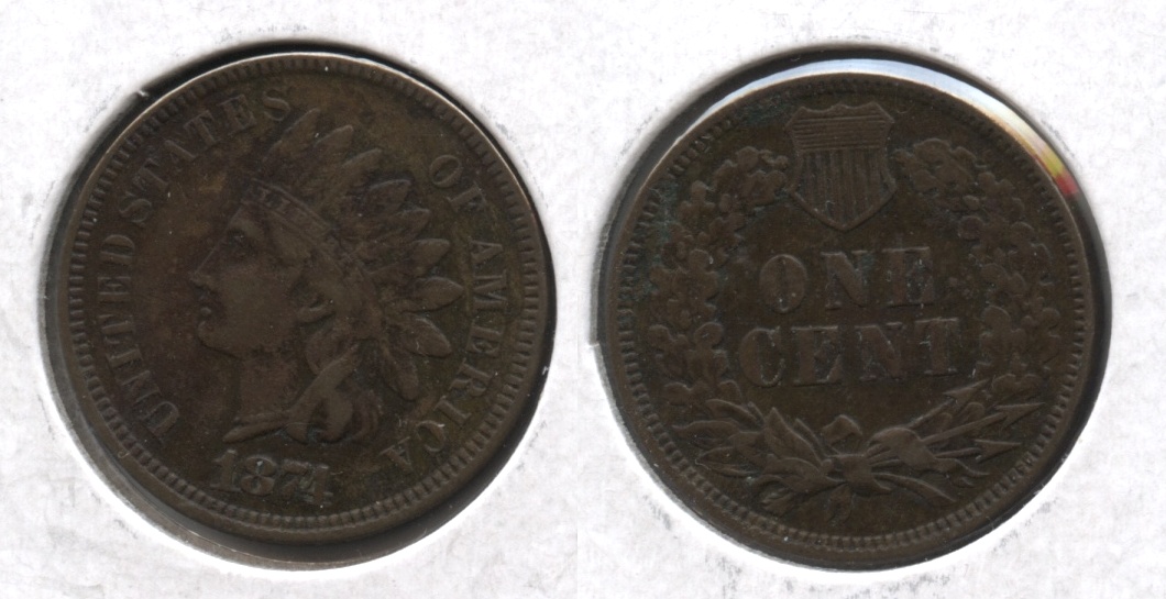 1874 Indian Head Cent EF-40 #a Slightly Dark