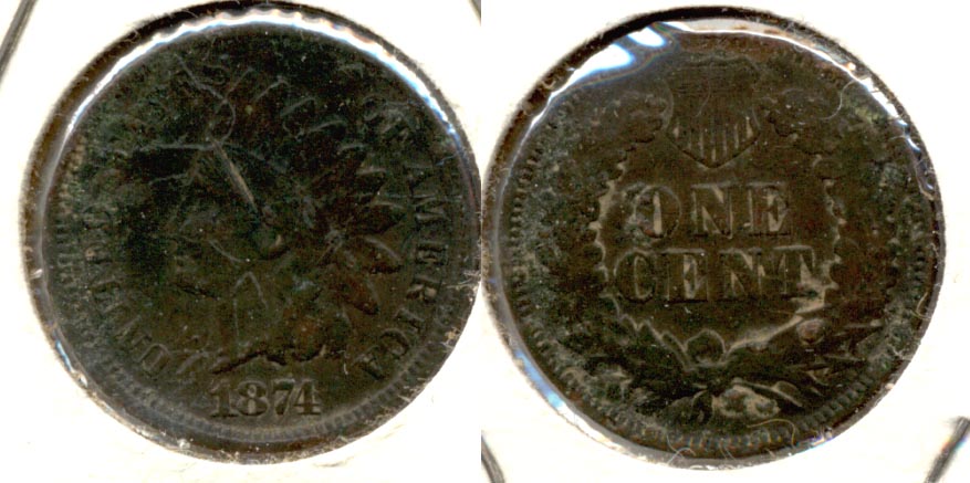 1874 Indian Head Cent Fine-12 Dark