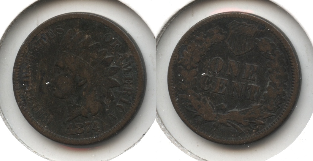 1874 Indian Head Cent Fine-12 #c Bit Dark