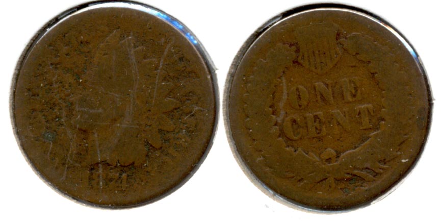 1874 Indian Head Cent Fair-2 d