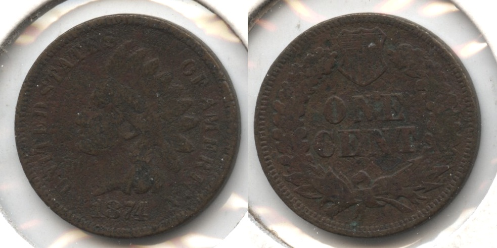 1874 Indian Head Cent Good-4 #aa Rough