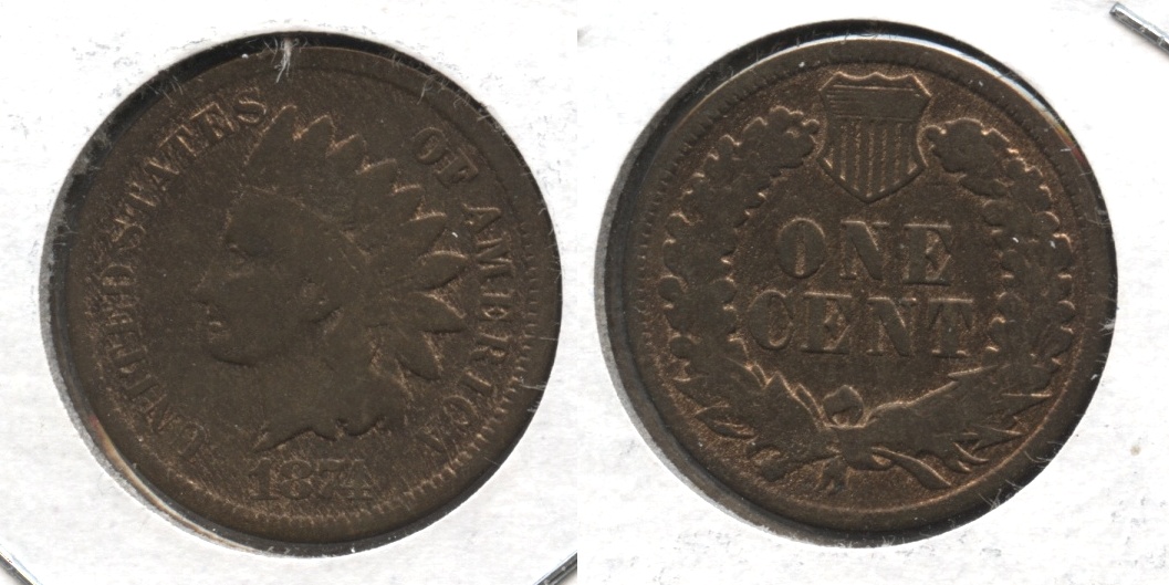 1874 Indian Head Cent Good-4 #al Cleaned