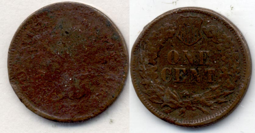 1874 Indian Head Cent Good-4 c Corroded