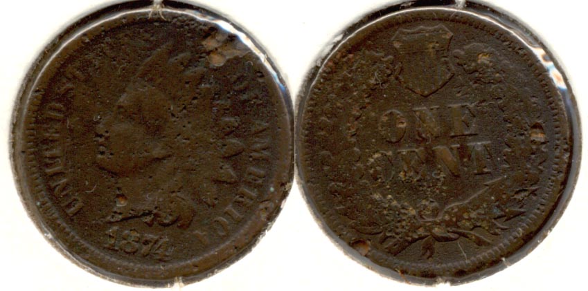 1874 Indian Head Cent Good-4 e Some Pitting