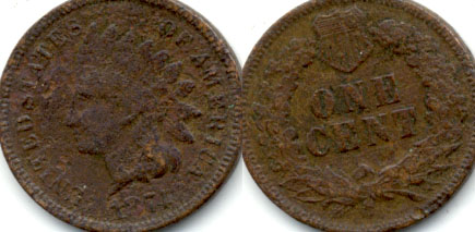 1874 Indian Head Cent Good-4 g Rough