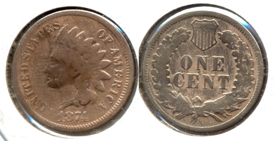 1874 Indian Head Cent Good-4 t Cleaned