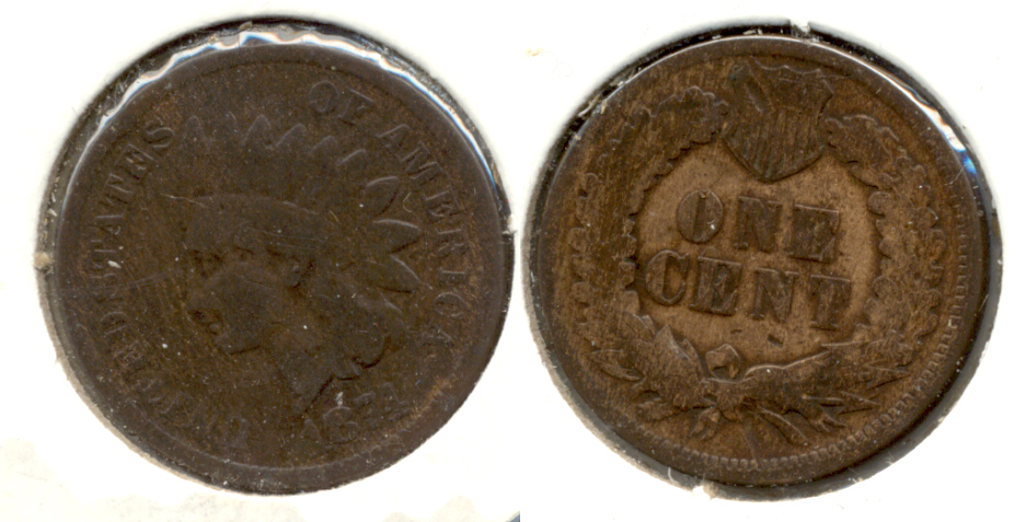 1874 Indian Head Cent Good-4 v Cleaned Reverse