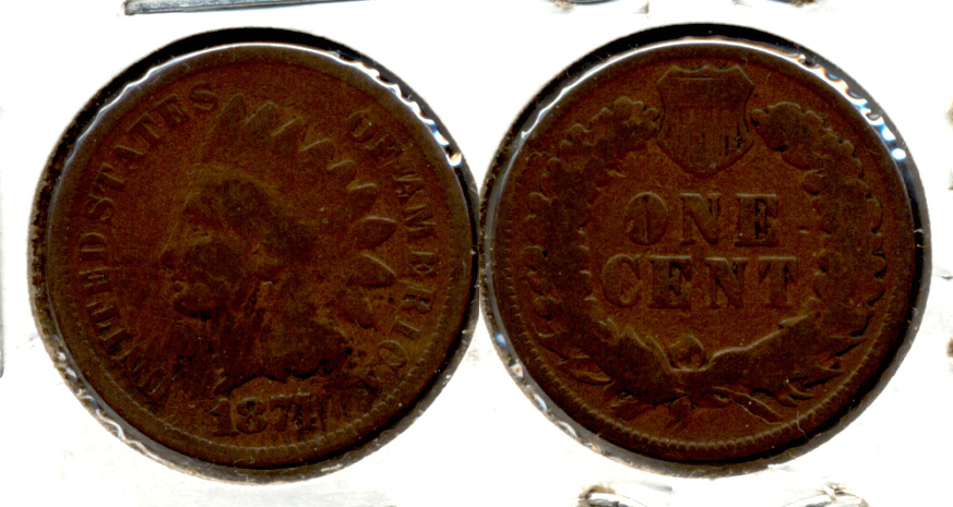 1874 Indian Head Cent Good-4 w