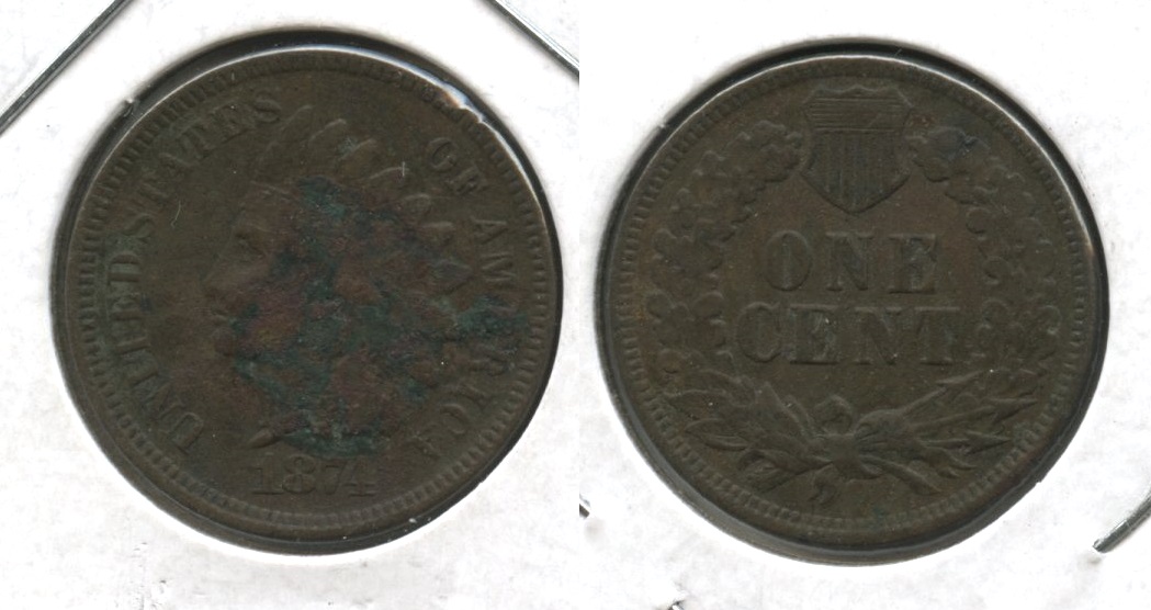 1874 Indian Head Cent VG-8 #j Obverse Matter