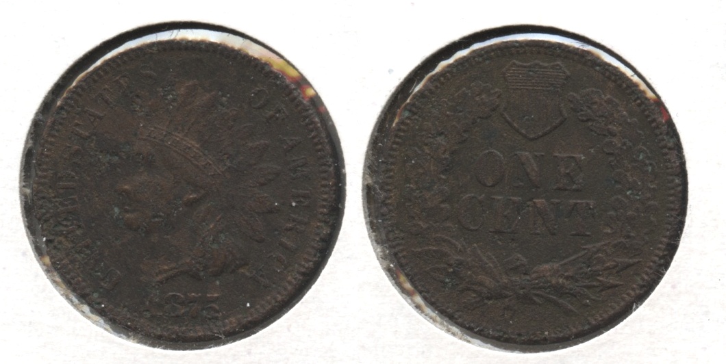 1875 Indian Head Cent Fine-12 #e Corroded