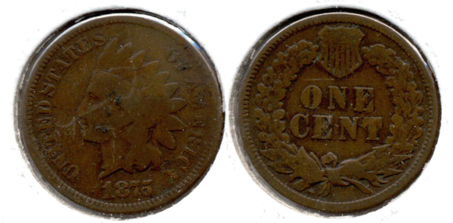 1875 Indian Head Cent Good-4 ab Slight Warp