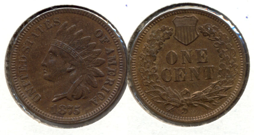 1875 Indian Head Cent MS-63 Cleaned Retoned