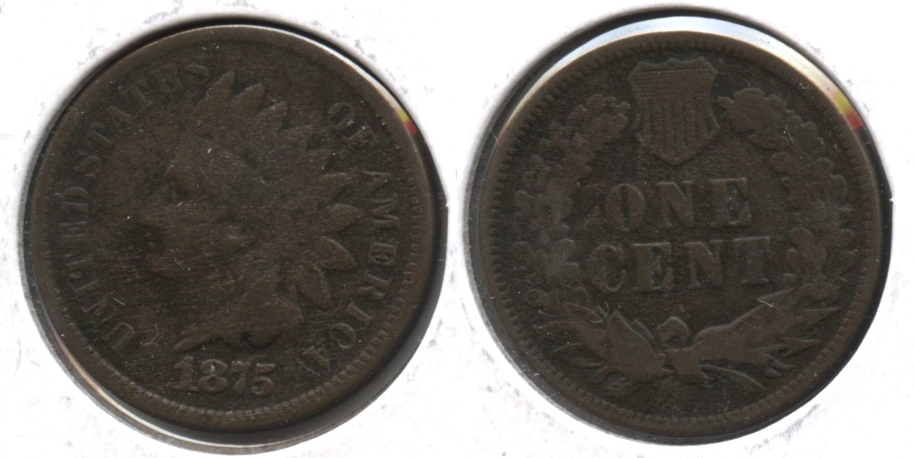 1875 Indian Head Cent VG-8 #d Light Porosity