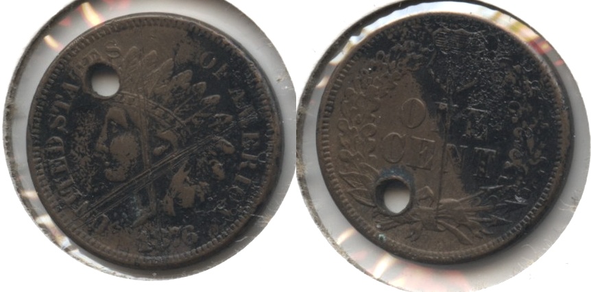 1876 Indian Head Cent Fine-12 Holed