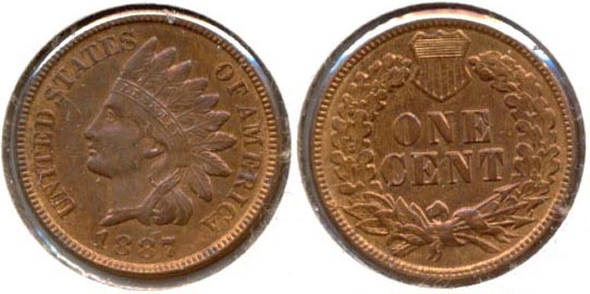 1887 Indian Head Cent MS-63 Red Brown