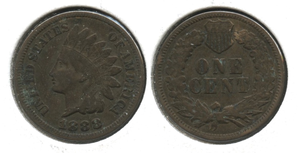 1888 Indian Head Cent Fine-12 #a Staple Scratch